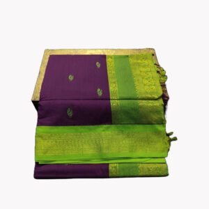 Paithani Silk Cotton Saree Violet Gold Border Kalyani