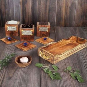 Wooden Tea Sugar Coffee Containers Box Jar Set of 3 - Image 2