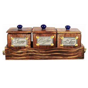 Wooden Tea Sugar Coffee Containers Box Jar Set of 3 - Image 3