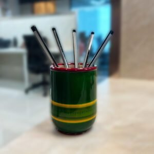 Etikoppaka Wooden Pen or Pencil Holder Green and Yellow - Image 2