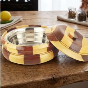 Handicraft Wooden Chapati Box With Steel Bowl Serve