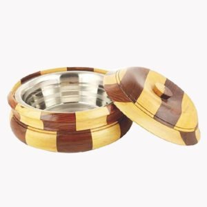 Handicraft Wooden Chapati Box With Steel Bowl Serve