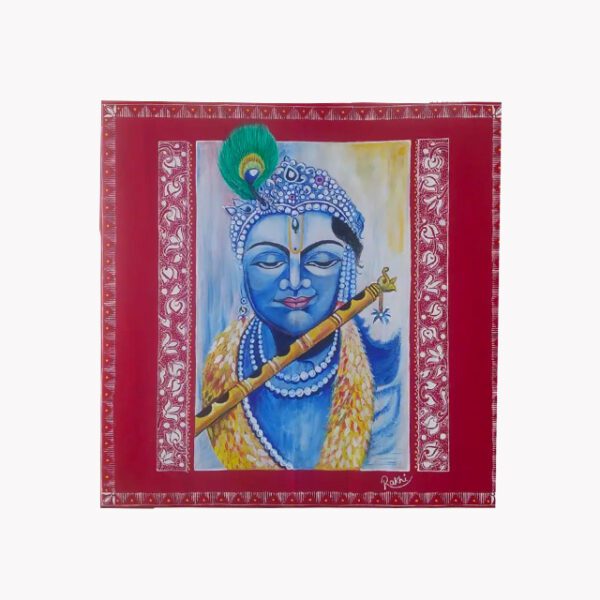 Uttarakhand Aipan Art Sri Krishna Blue Painting