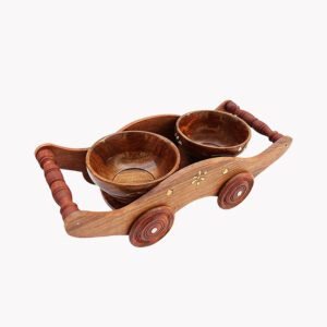 Wooden Trolley Tray with Set of 2 Bowl