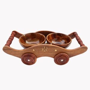 Wooden Trolley Tray with Set of 2 Bowl-1