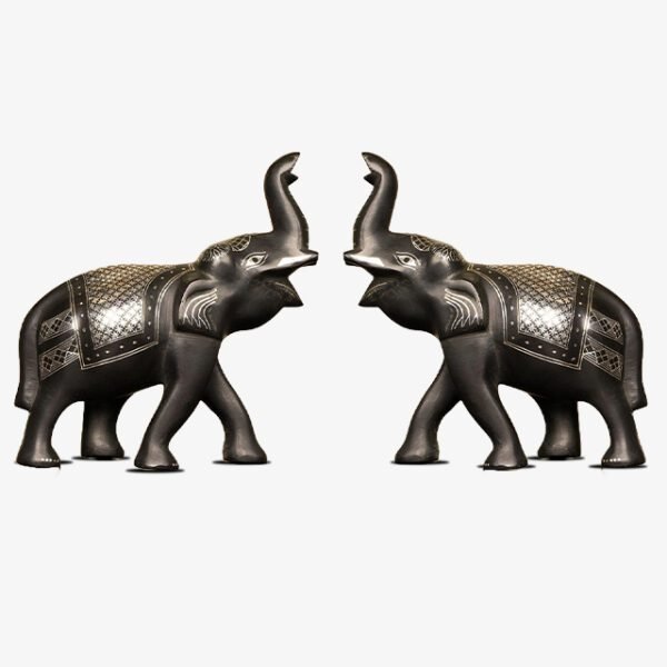 Bidriware Silver Inlay Artwork Elephant Trunk Up Phuljhadi Work Set of 2