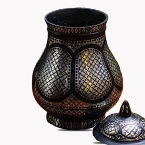 Bidriware Silver Inlay Floral Vase with Cap Phuljhadi Work