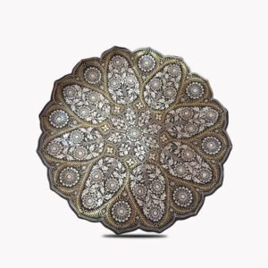 Bidriware Silver Inlay Floral and Leaf Pattern Plate