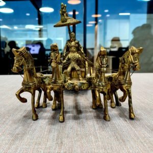 Brass Lord Krishna & Arjuna Mahabharat Rath Idol with 4 Horses