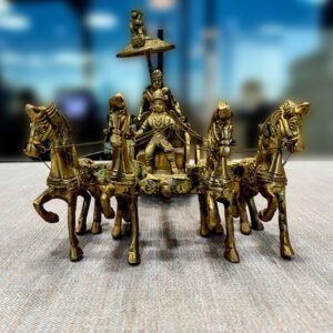 Brass Lord Krishna & Arjuna Mahabharat Rath Idol with 4 Horses