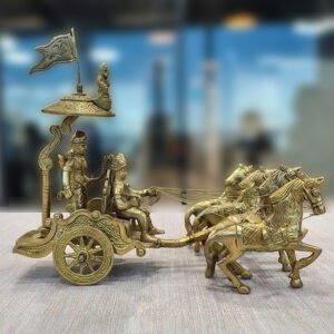 Brass Lord Krishna & Arjuna Mahabharat Rath Idol with 4 Horses