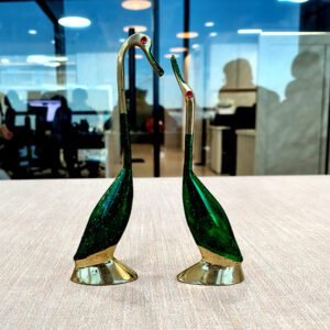 Brass Love Bird Saras Pair Showpiece Green