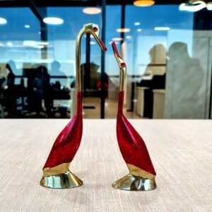 Brass Love Bird Saras Pair Showpiece Red