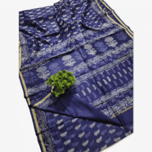Chanderi Silk Saree Grey Hand Block Printed Blue