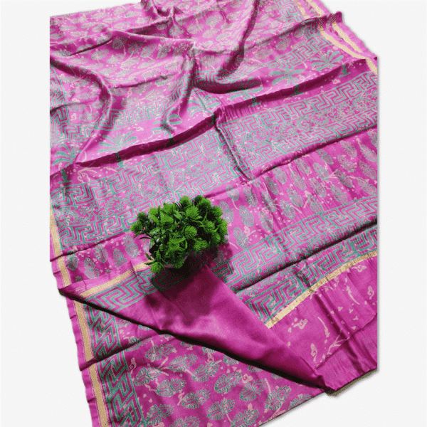 Chanderi Silk Saree Hand Block Printed Pink