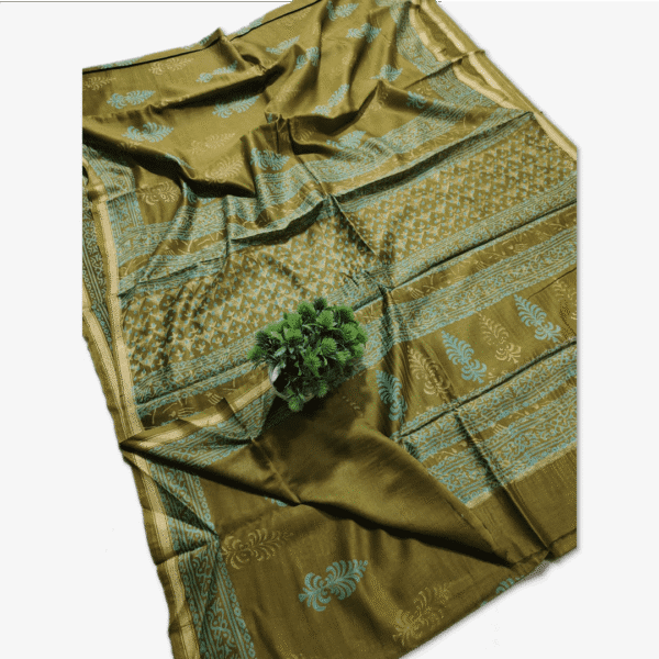 Chanderi Silk Saree Hand Block Printed Vintage Copper