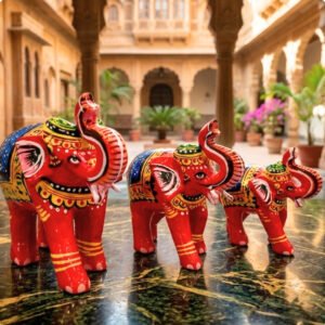 Varanasi Wooden Toys Handpainted Elephant Set of 3 Multicolor