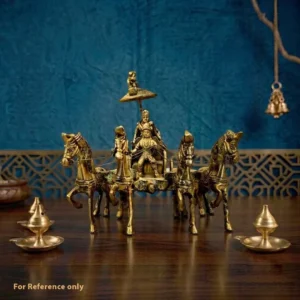 Moradabad Metal Craft Brass Lord Krishna & Arjuna Rath Idol with 4 Horse