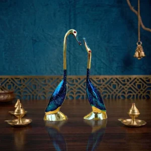 Moradabad Metal Craft Brass Love Bird Saras Pair Showpiece blue