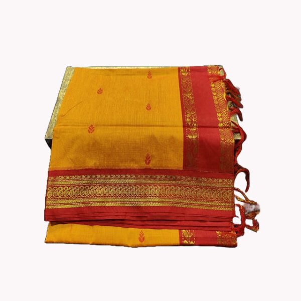 Paithani Silk Cotton Saree Mustard Yellow & Red