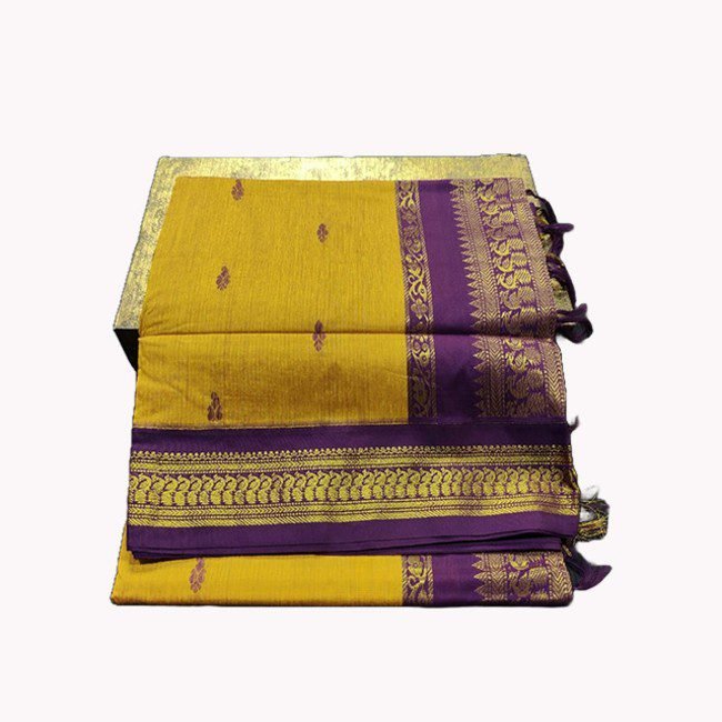 Paithani Silk Cotton Saree yellow and purple