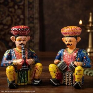 WOODEN MUSICIAN BAWLA WITH SHEHNAI, TABLA (SET OF 2)