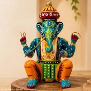 Wooden Musician Lord Ganesha Idol
