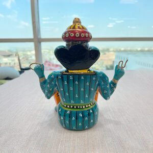 Wooden Musician Lord Ganesha Idol with Bansuri Multicolor