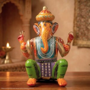 Wooden Musician Lord Ganesha Idol with Manjira