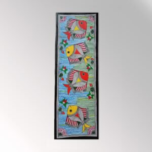 Madhubani Painting of Four Majestic Fish Unframed Multicolor