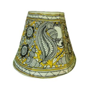Andhra Pradesh Leather Puppetry Peacock Kalamkari Wall Mount Lamp Yellow