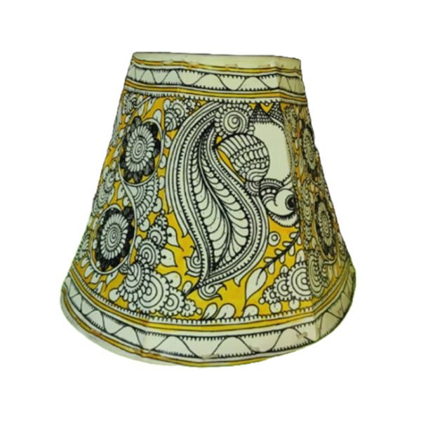Andhra Pradesh Leather Puppetry Peacock Kalamkari Wall Mount Lamp Yellow