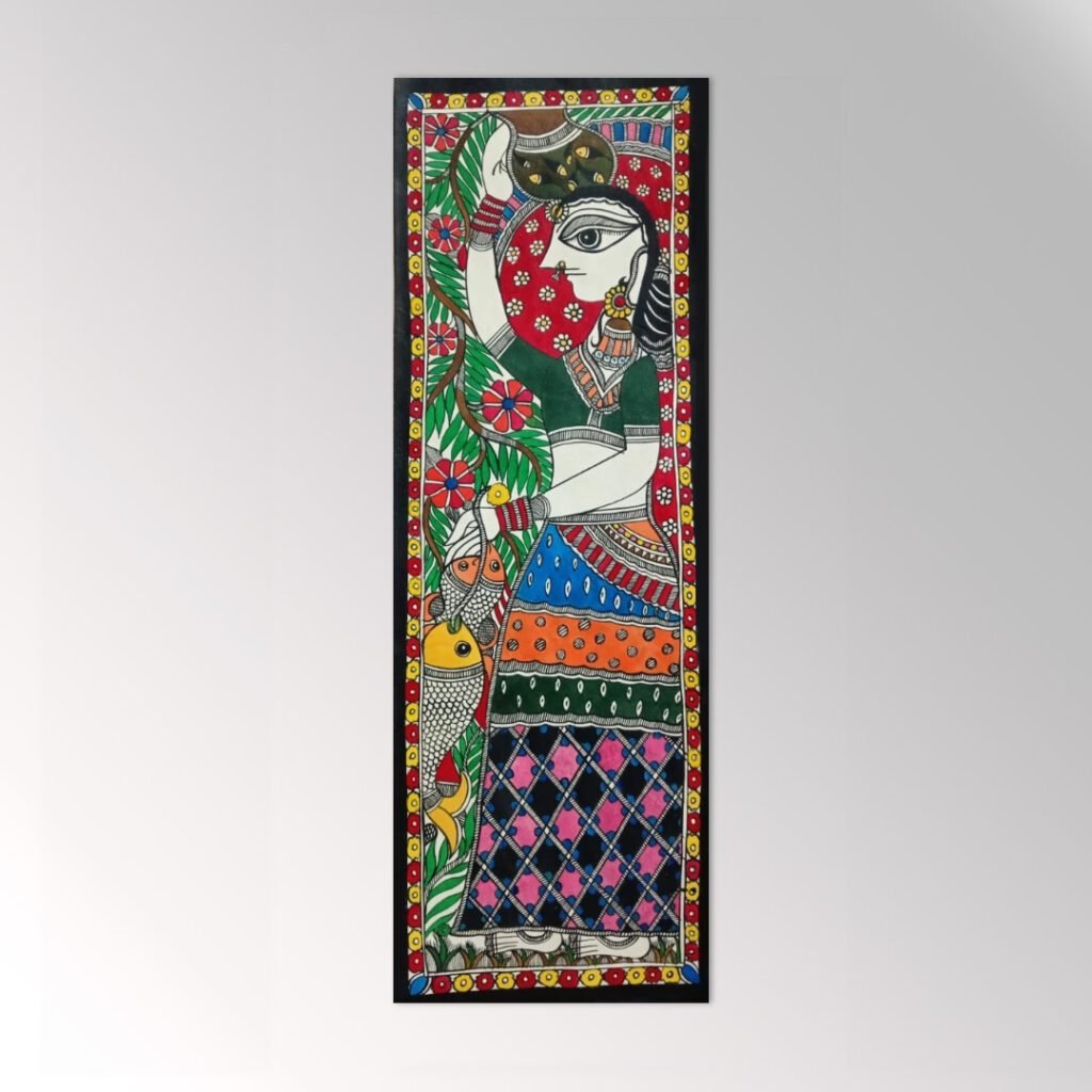Madhubani Painting of Village Lady Multicolor - Indyhaat
