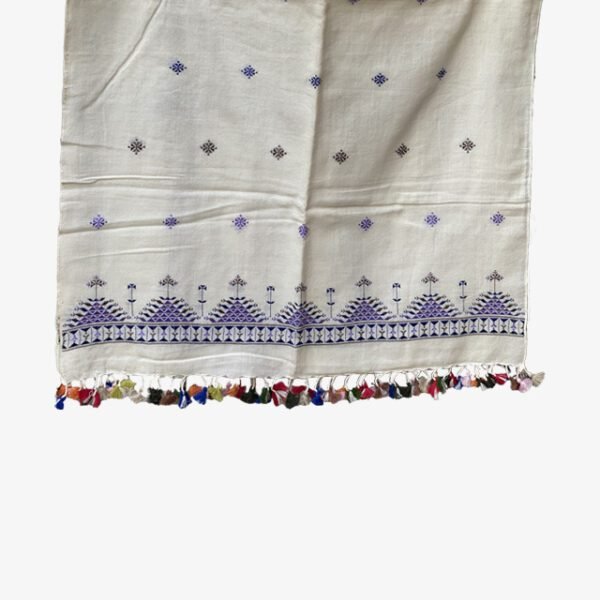 Soof Embroidered Fine Cotton Off White Stole