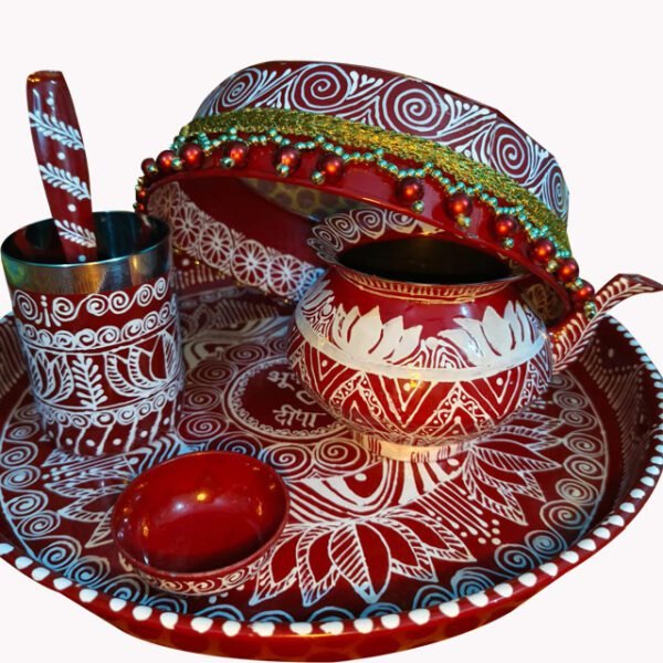 Uttarakhand Aipan Art Multi Design Decorative Pooja Thali Set for Karwa Chauth