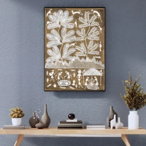 Warli Painting Tree of Life Palm Trees 17x21 Unframed