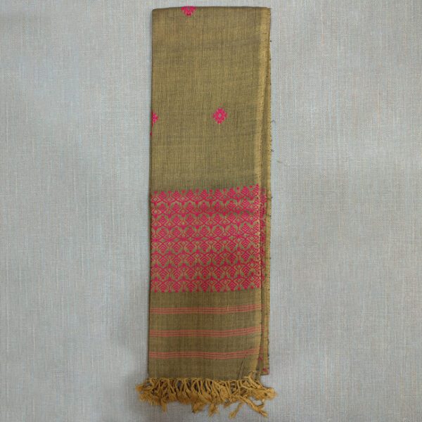 Eri Silk Natural Muga Motifs Stole Sand Color