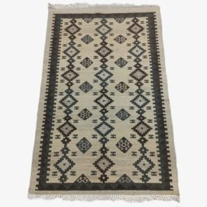 Mirzapur Handmade Dari Beige Geometric Pattern Rectangular Rug
