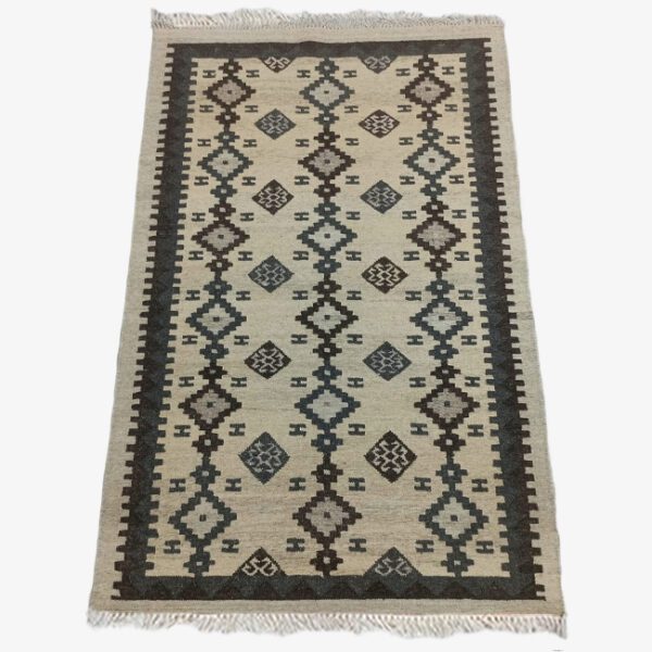 Mirzapur Handmade Dari Beige Geometric Pattern Rectangular Rug