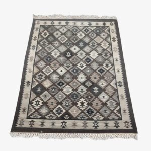 Mirzapur Handmade Dari Beige Geometric Squares Pattern Rectangular Rug