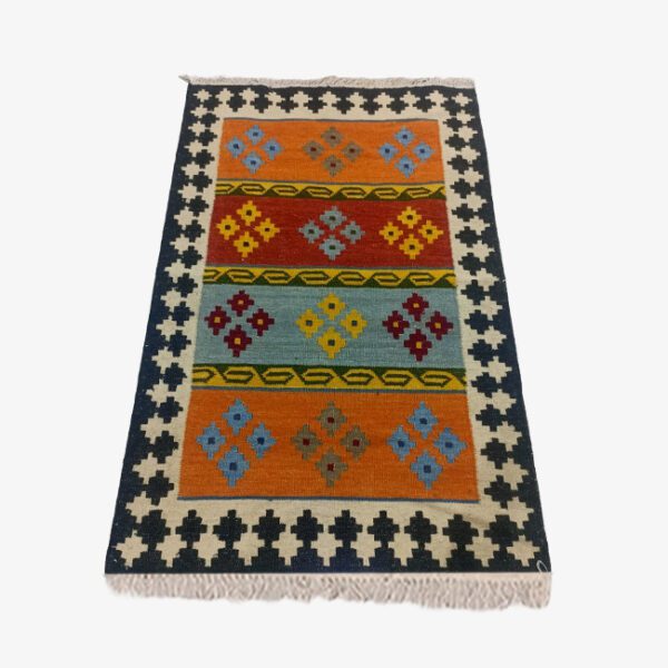 Mirzapur Handmade Dari Geometric Pattern Bordar Multicolor Rectangular Rug