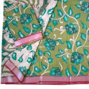 Srikalahasthi Kalamkari Silk Floral Green Saree