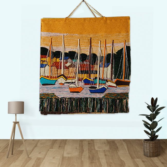 Ghazipur Jute Handmade Multiple Boat Orange Sky Multicolor Wall Hanging