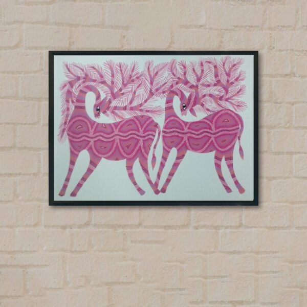 Pithora Painting Pink Colorful Deers