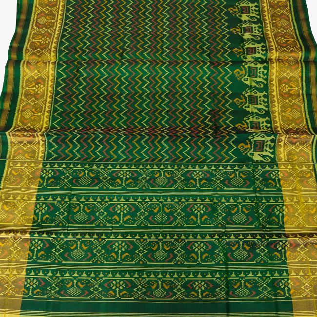RajKot Patola Zig Zag Lining Design Green Saree