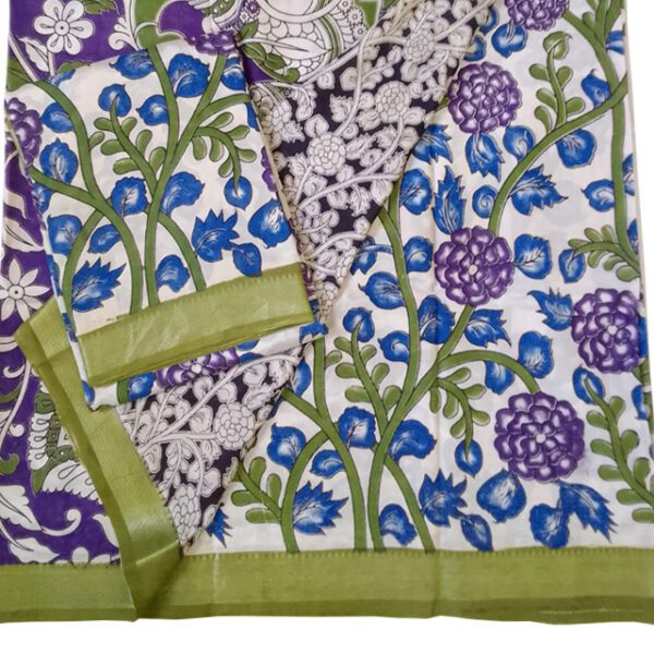 Srikalahasthi Kalamkari Silk Floral Green Saree with Green Border