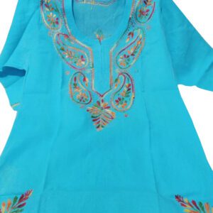 Lucknow Chikankari Short Cotton Kurti Firozi