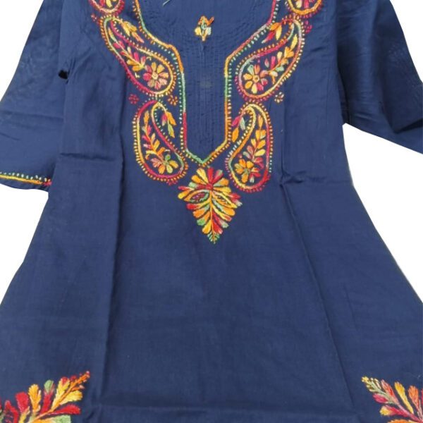 Lucknow Chikankari Short Cotton Kurti Navy Blue