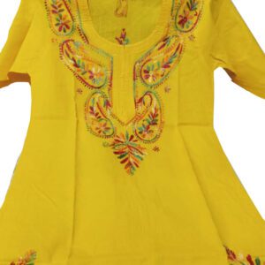 Lucknow Chikankari Short Cotton Kurti Yellow