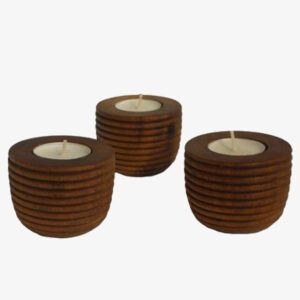 Saharanpur Wood Ribbed Tea Light Candle Holder